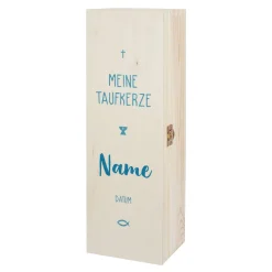 Verpackung für Taufkerzen - Holzbox mit Name und Datum in drei Farben zur Auswahl