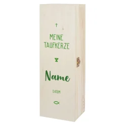 Verpackung für Taufkerzen - Holzbox mit Name und Datum in drei Farben zur Auswahl