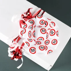 Verpackungs-Schleifen/Band-Set mit Verkehrszeichen in rot/weiß