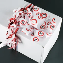 Verpackungs-Schleifen/Band-Set mit Verkehrszeichen in rot/weiß