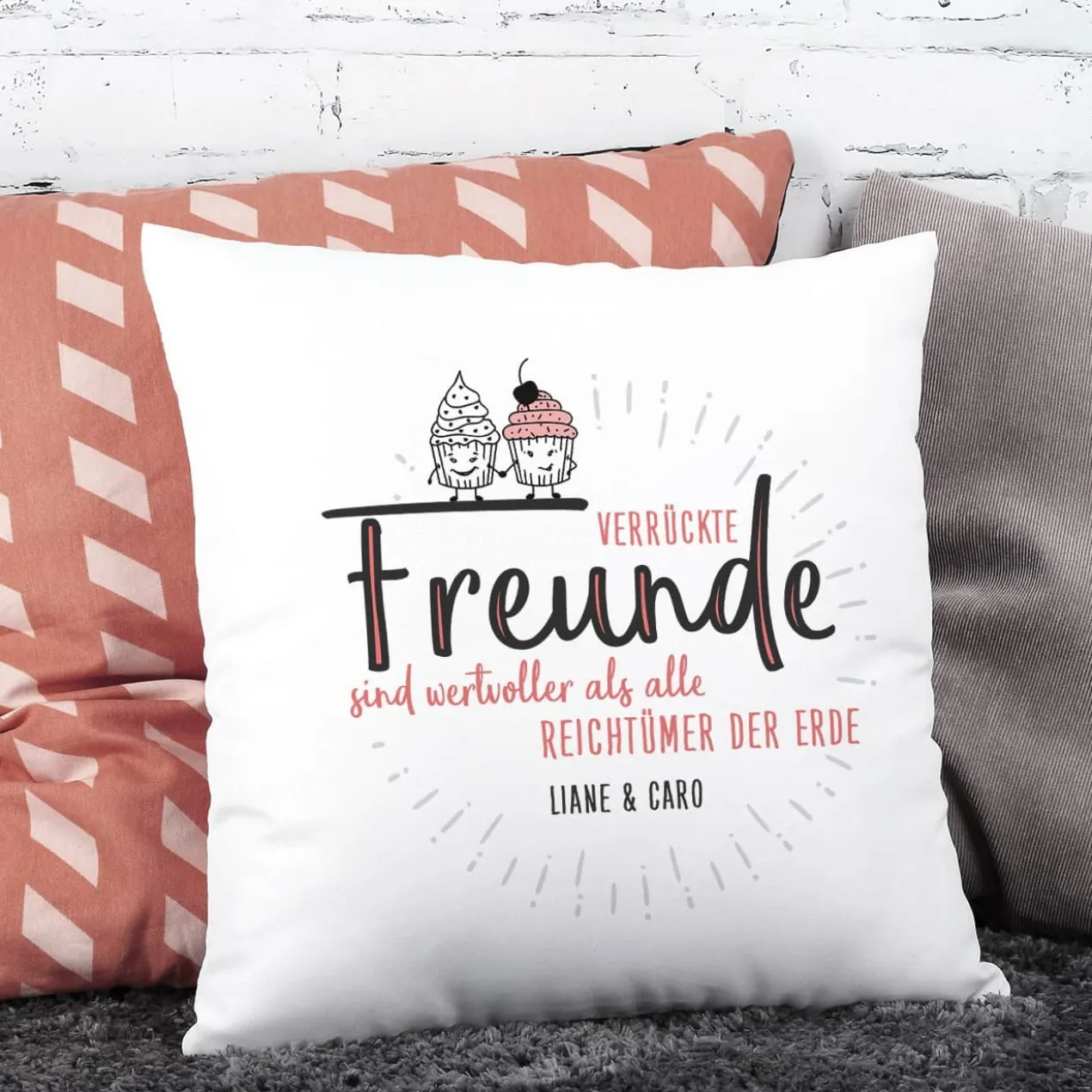 Verrückte Freunde - Kissen mit Wunschtext