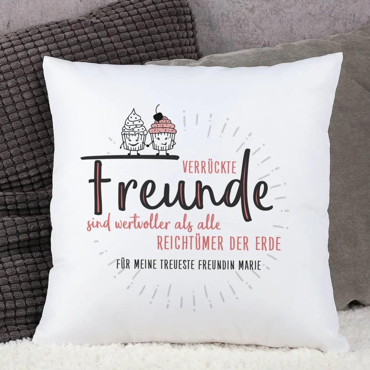Verrückte Freunde - Kissen mit Wunschtext