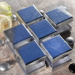 6 viereckige Dekoboxen in silber