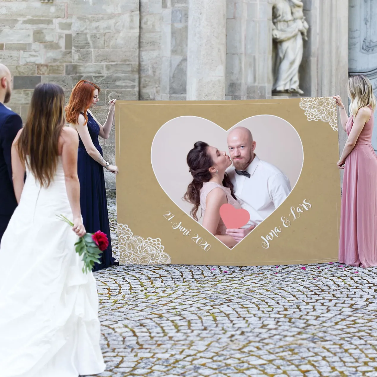 Vintage Herzbanner zum Ausschneiden für das Brautpaar mit Ihrem Foto