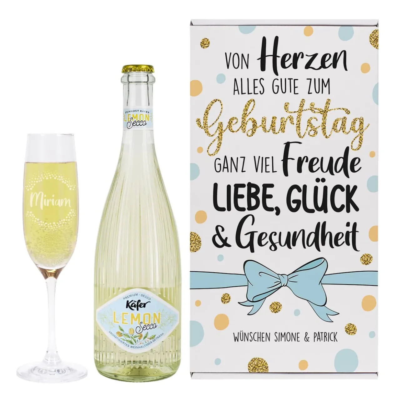 Von Herzen alles Gute - Geschenkset zum Geburtstag mit Sektglas und Secco