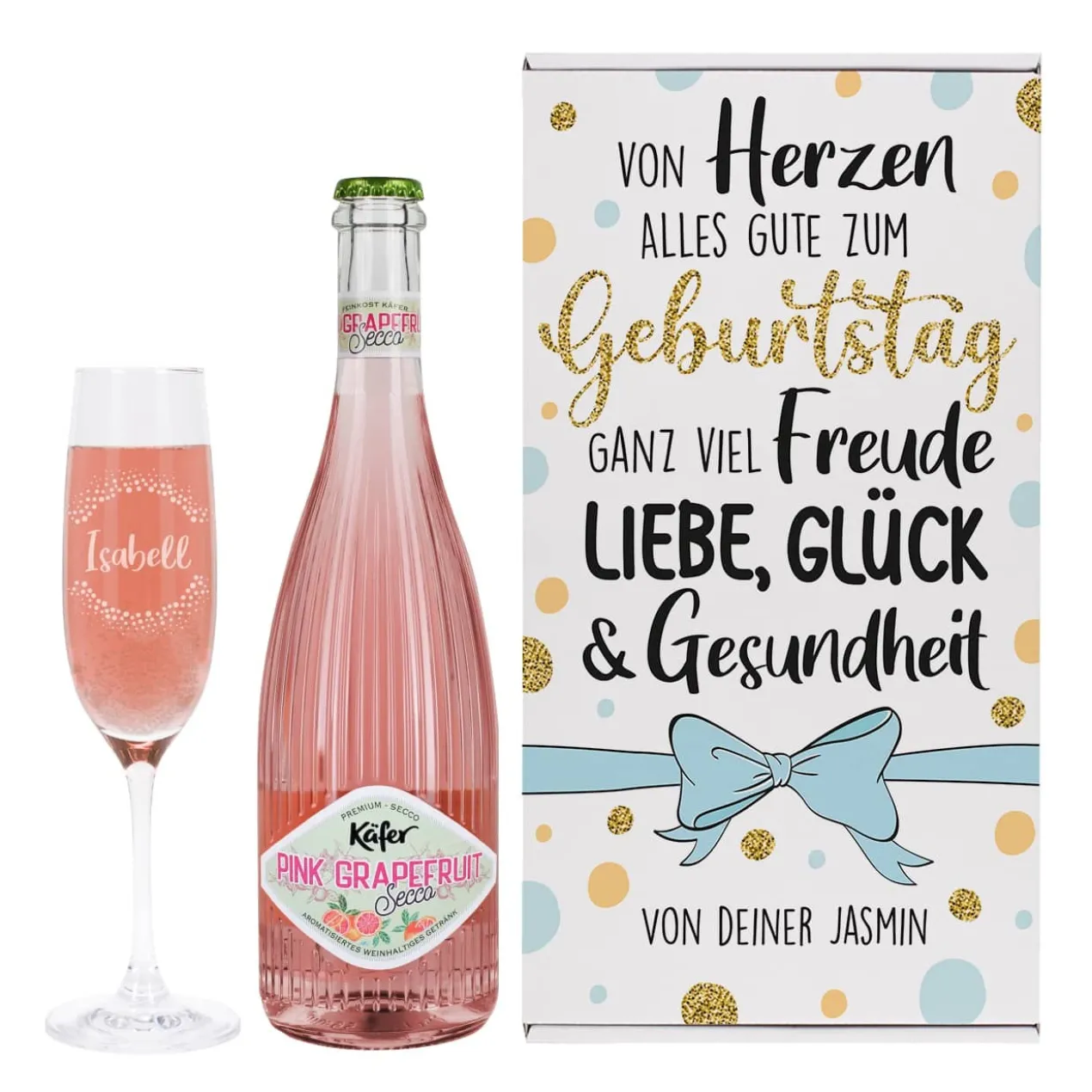 Von Herzen alles Gute - Geschenkset zum Geburtstag mit Sektglas und Secco