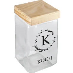 Vorratsdose mit Bambusdeckel personalisiert mit Initiale und Wunschtext | Keksdose