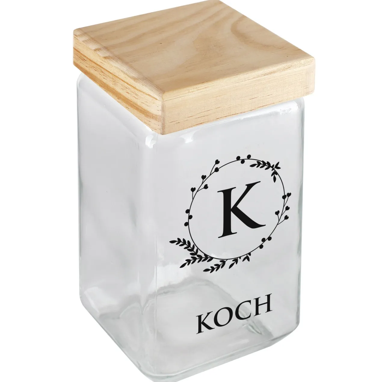 Vorratsdose mit Bambusdeckel personalisiert mit Initiale und Wunschtext | Keksdose