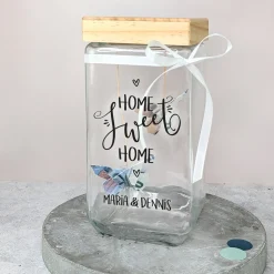 Vorratsglas Home Sweet Home mit Bambusdeckel | Einzugsgeschenk mit Namen personalisiert
