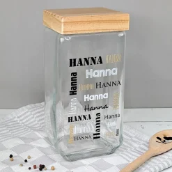 Vorratsglas mit Bambusdeckel & Name personalisiert als Geldgeschenk | Keksdose für Naschkatzen