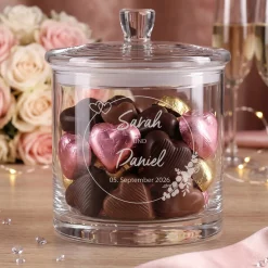 Vorratsglas mit Gravur zur Hochzeit | Personalisiertes Hochzeitsgeschenk Glasdose mit Deckel