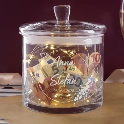 Vorratsglas mit Gravur zur Hochzeit | Personalisiertes Hochzeitsgeschenk Glasdose mit Deckel
