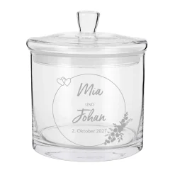 Vorratsglas mit Gravur zur Hochzeit | Personalisiertes Hochzeitsgeschenk Glasdose mit Deckel