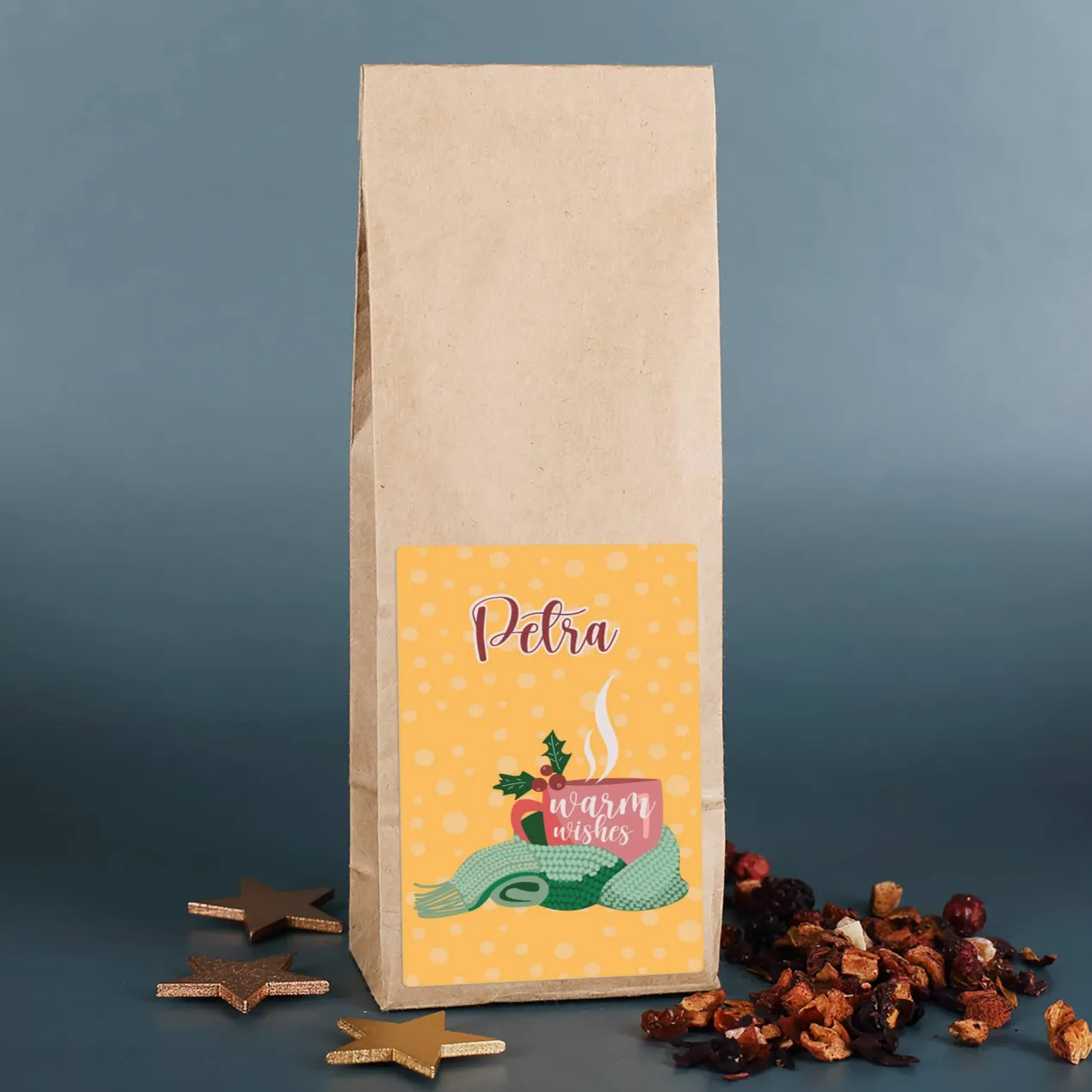 Warm wishes - leckerer Früchtetee mit Name personalisiert
