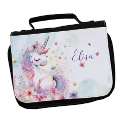 Waschtasche für Mädchen mit Einhorn Motiv und Name personalisiert | Kulturbeutel für Kinder
