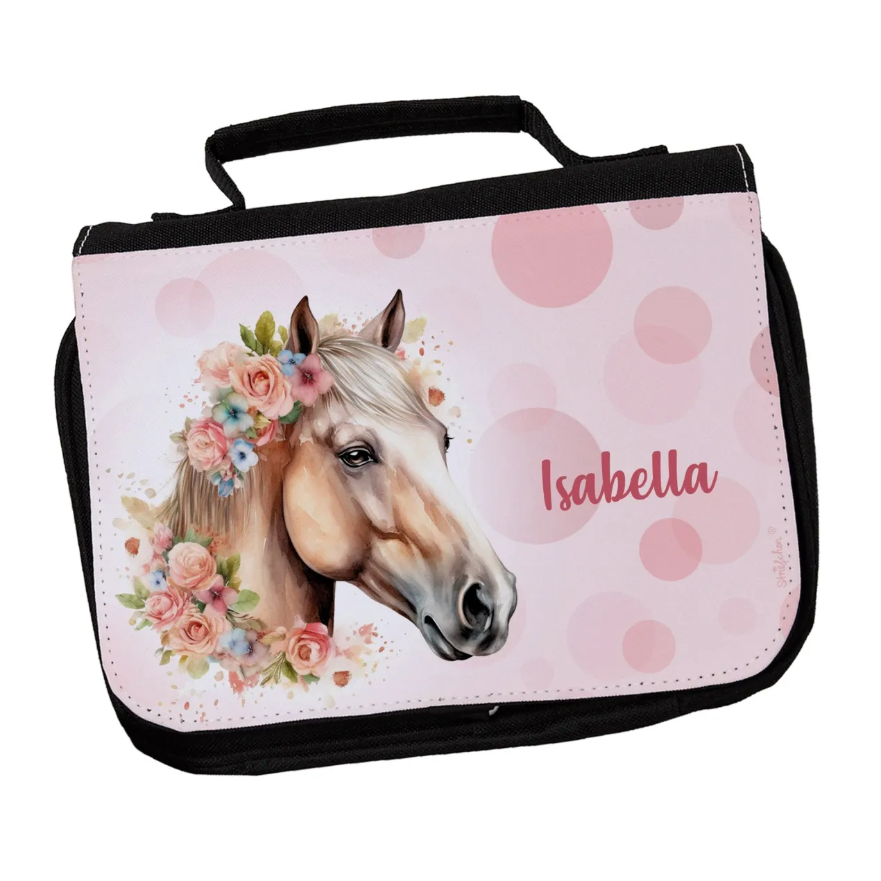 Waschtasche für Mädchen mit Pferdemotiv und Name personalisiert | Kulturtasche für Kinder