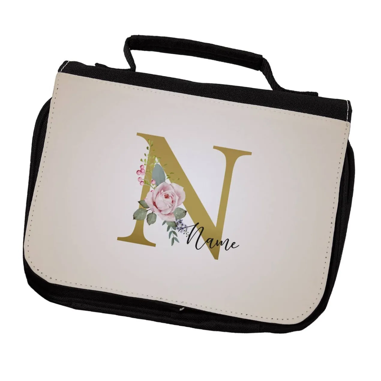 Waschtasche mit Rosen-Monogramm und Name