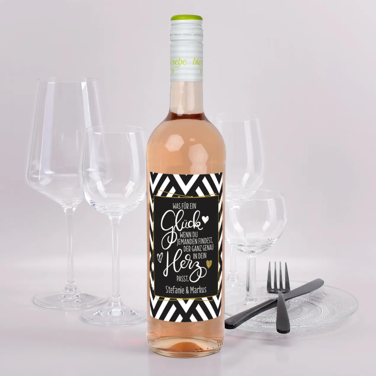 Was für ein Glück - Biorebe Wein mit persönlichem Etikett | Bienenfreundlich & Vegan
