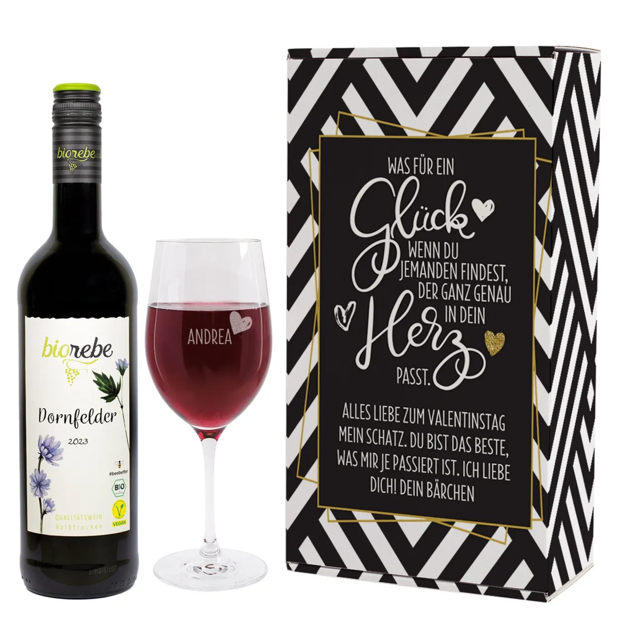 Was für ein Glück - Wein Geschenkset mit Weinglas und Geschenkbox | Bienenfreundlicher Biorebe