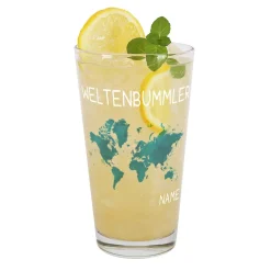 Wasserglas für Weltenbummler mit Namen