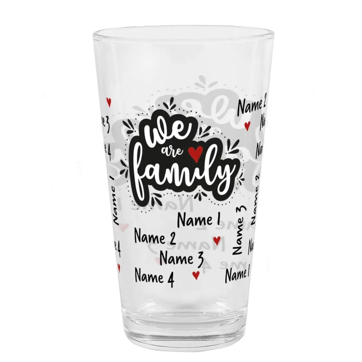 We are family - Trinkglas mit vier Namen