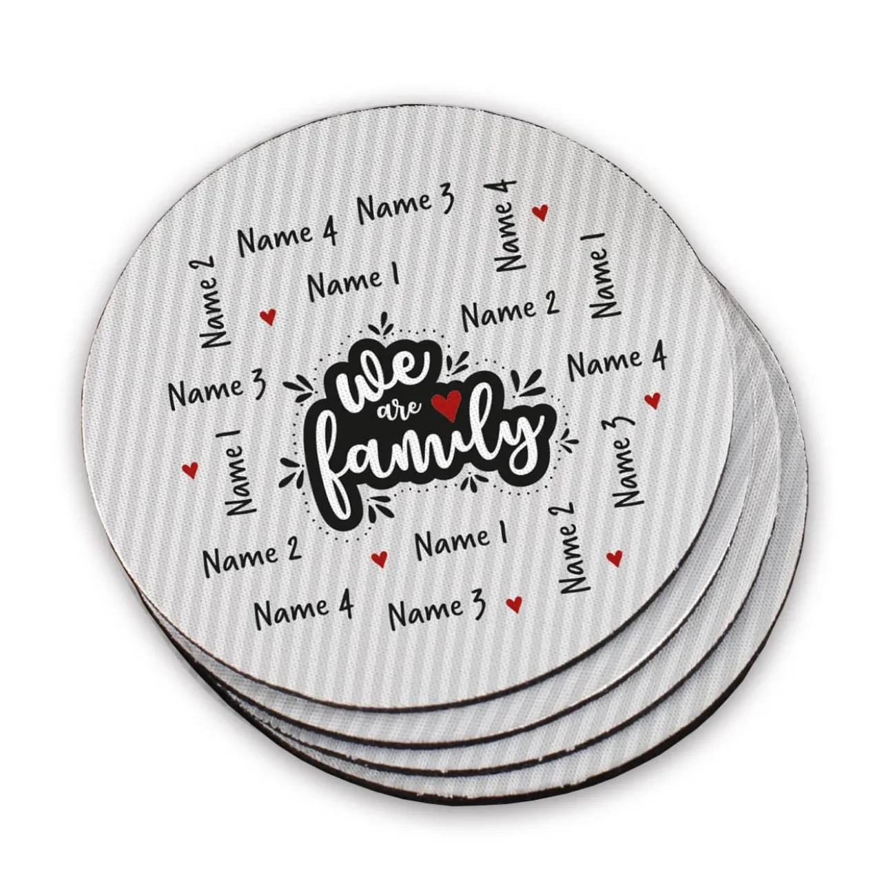 We are family - Untersetzer mit vier Namen (4er Set)