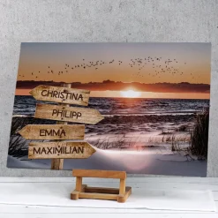Wegweiser am Strand - Leinwand mit 4 Namen