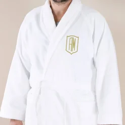 Weicher Bademantel mit Initialen bestickt in Silber oder Gold, Unisex Gr. S-XXL