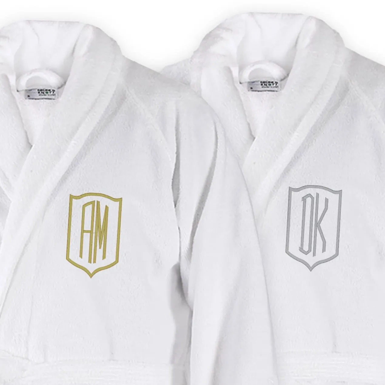 Weicher Bademantel mit Initialen bestickt in Silber oder Gold, Unisex Gr. S-XXL