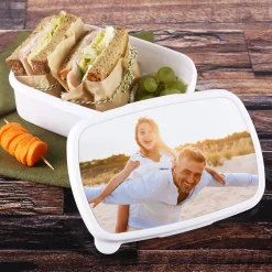 Weiße Brotdose mit Ihrem Wunschfoto auf dem Deckel