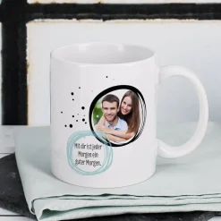 Weiße Keramiktasse mit Ihrem Foto und Wunschtext
