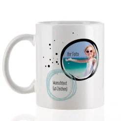 Weiße Keramiktasse mit Ihrem Foto und Wunschtext