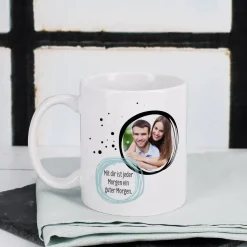 Weiße Keramiktasse mit Ihrem Foto und Wunschtext