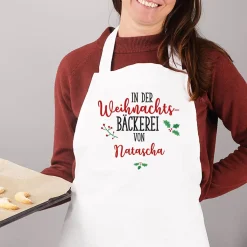 Weiße Schürze - in der Weihnachtsbäckerei - mit Namensaufdruck