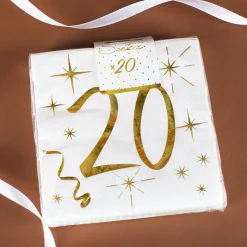 Weiße Servietten zum 20. Geburtstag in Gold-Metallic