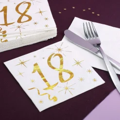 Weiße Servietten zum 18. Geburtstag in Gold-Metallic