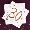 Weiße Servietten zum 30. Geburtstag in Gold-Metallic