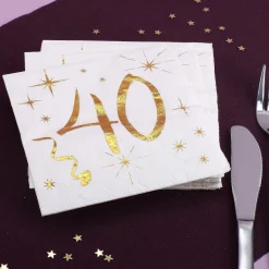 Weiße Servietten zum 40. Geburtstag in Gold-Metallic