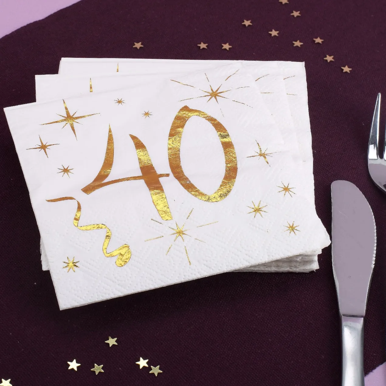 Weiße Servietten zum 40. Geburtstag in Gold-Metallic