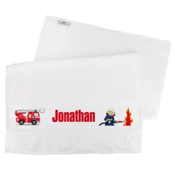 weißes Handtuch mit Feuerwehr und Name