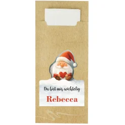 Weihnachtliche Bestecktüte mit persönlichem Wichtel-Etikett