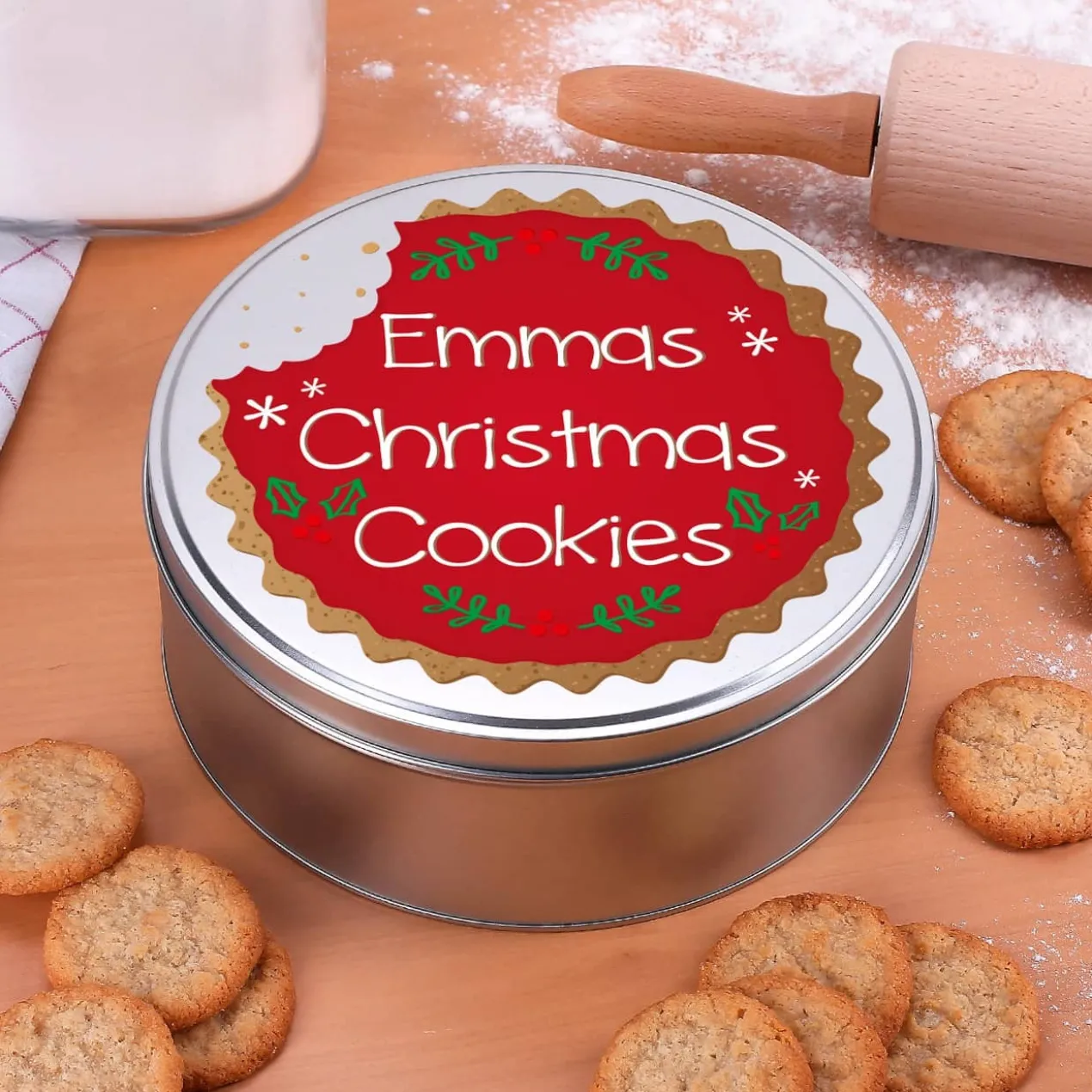 Weihnachtliche Keksdose mit Ihrem Wunschnamen