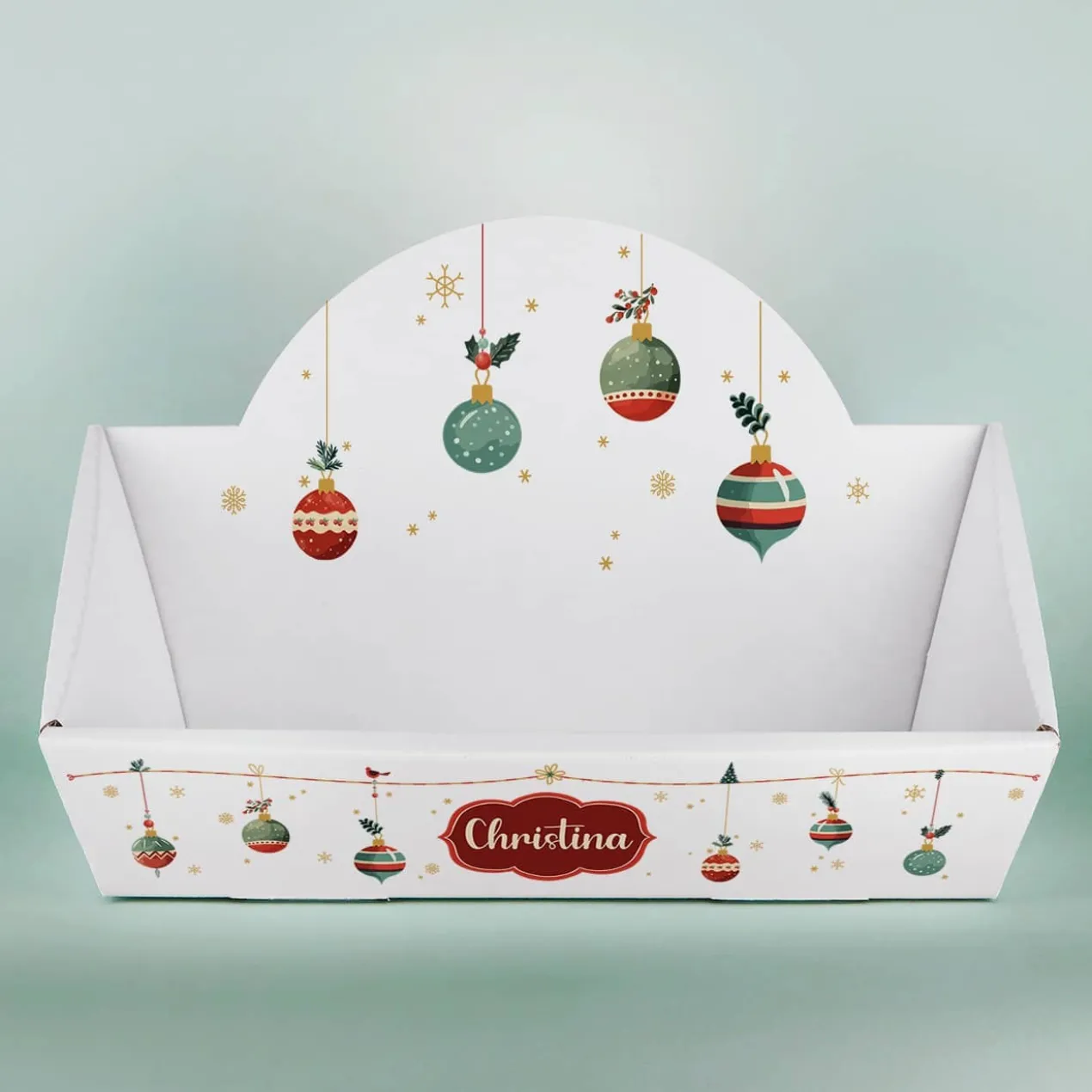 Weihnachtlicher Geschenkkorb mit Namensaufdruck und wahlweise Füllung