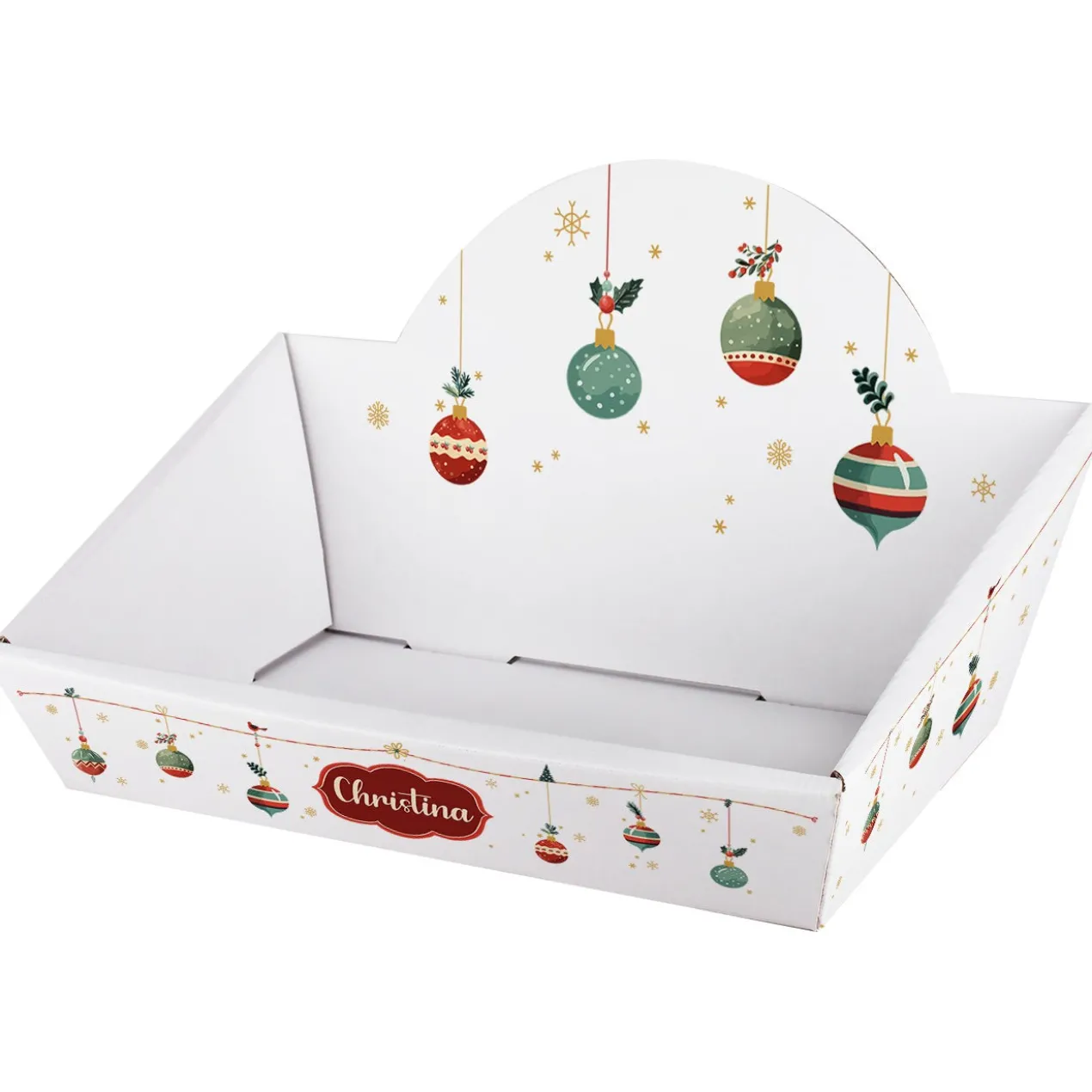 Weihnachtlicher Geschenkkorb mit Namensaufdruck und wahlweise Füllung