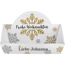 Weihnachtlicher Geschenkkorb mit Schneeflockenmotiv und Wunschtext