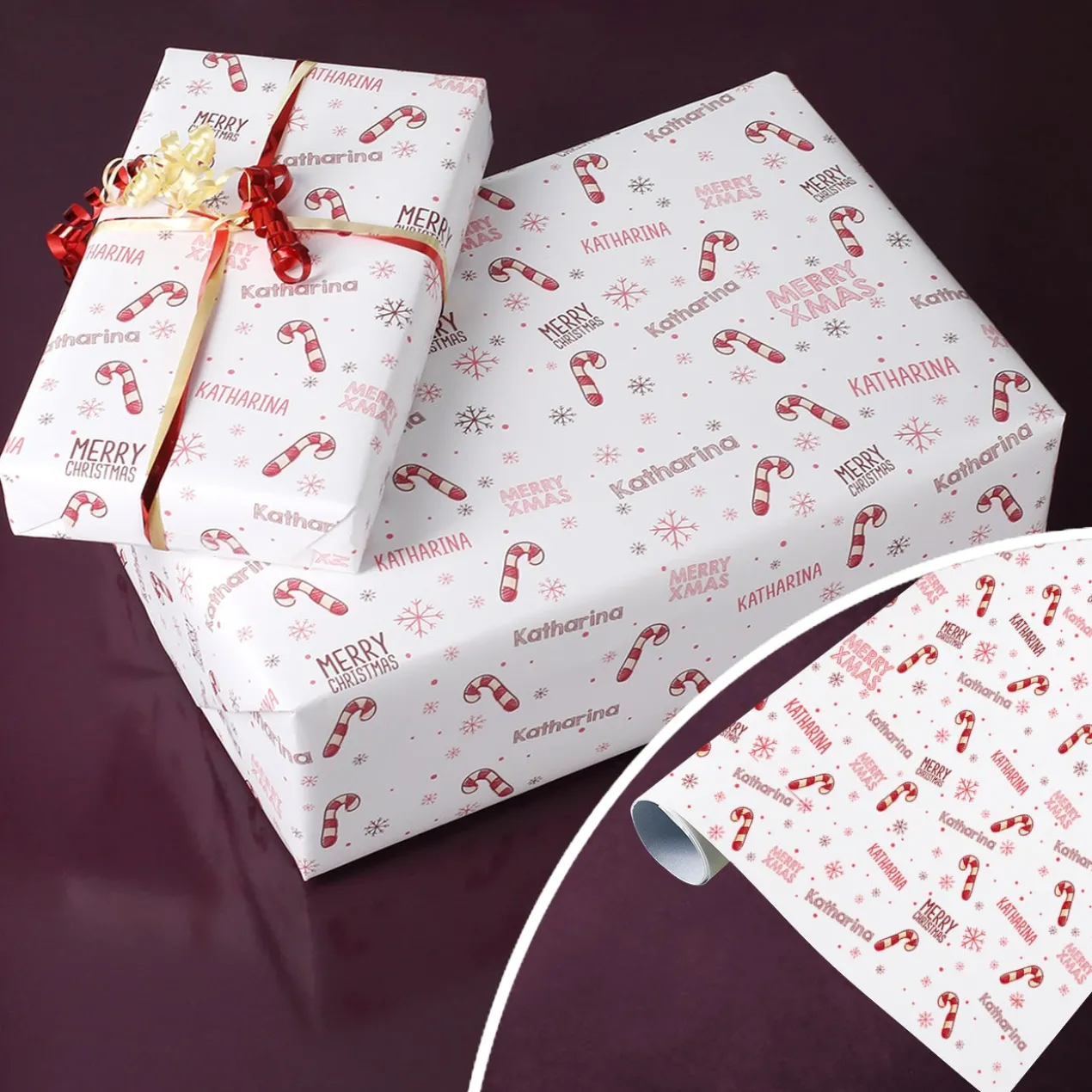 Weihnachtliches Geschenkpapier mit Name