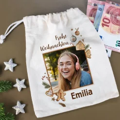 Weihnachtliches Geschenksäckchen mit Lebkuchen-Motiv