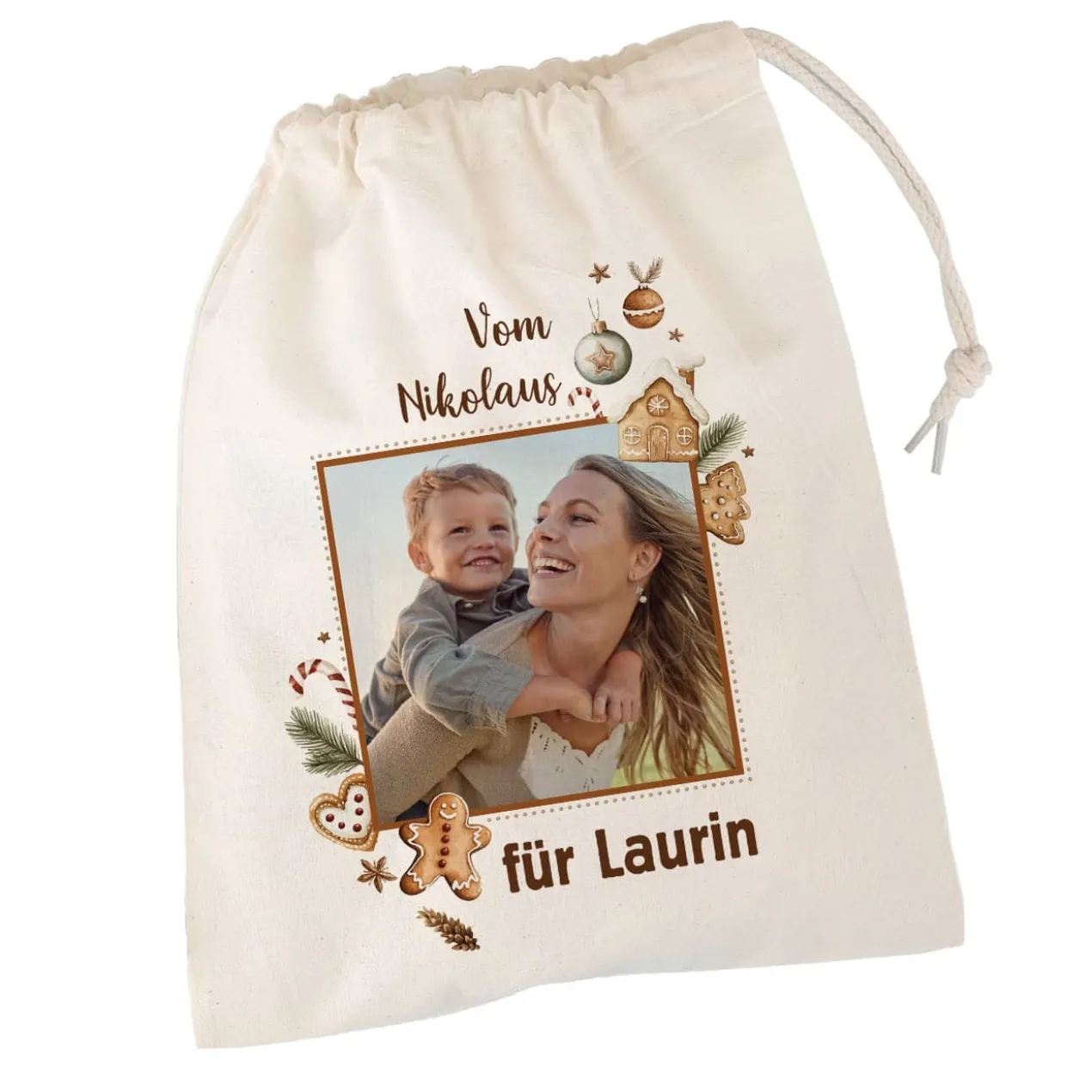 Weihnachtliches Geschenksäckchen mit Lebkuchen-Motiv