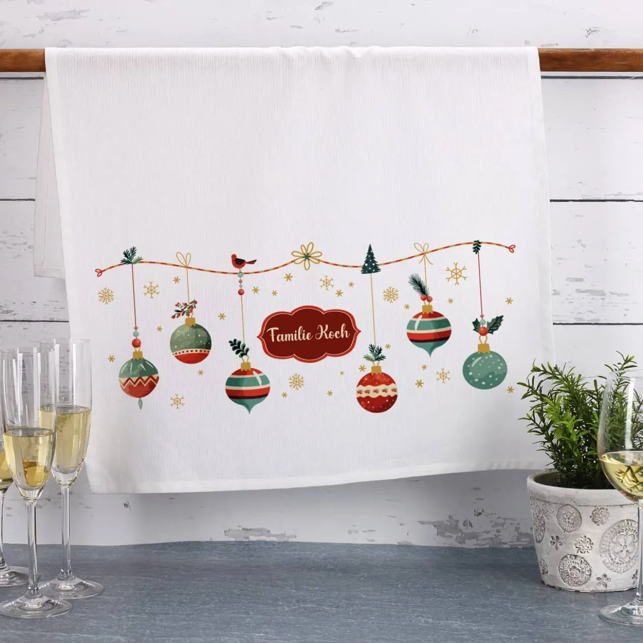 Weihnachtliches Geschirrtuch mit Name bedruckt