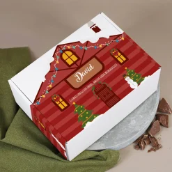 Weihnachtliches Tee Geschenkset mit Weihnachtshäuschen-Motiv mit Name und Wunschtext